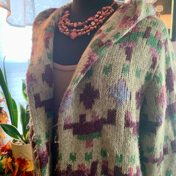 Sweaters - J. Jill Southwestern Cappuccino Long Hooded Cardigan Sweater